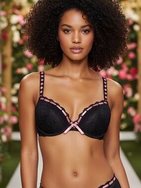 Black and Pink Lace Bra - Coquette Girl Small